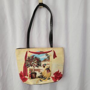 Beaded Art Purse Handbag Satchel Tropical Floral double handle Vintage Art Deco